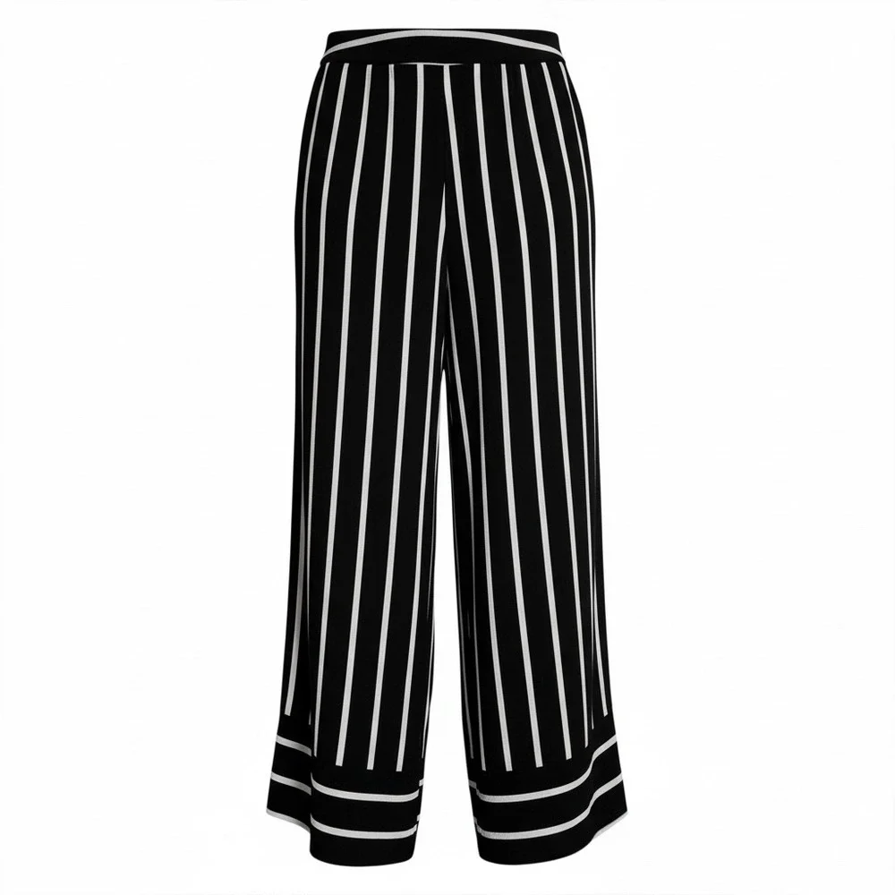 Day to Day Black‎ White Stripe Wide Leg Cropped Pants Women's Size 6